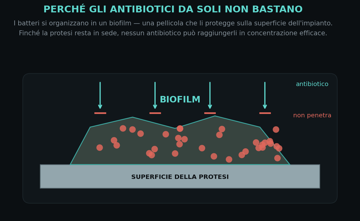 Finché la protesi resta in sede, resta anche il biofilm. È la ragione biologica per cui un'infezione periprote